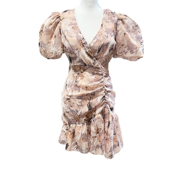 MISSGUIDED NWT Pink Floral Puff Sleeve Frill Mini Dress Size 0 - Picture 4 of 14